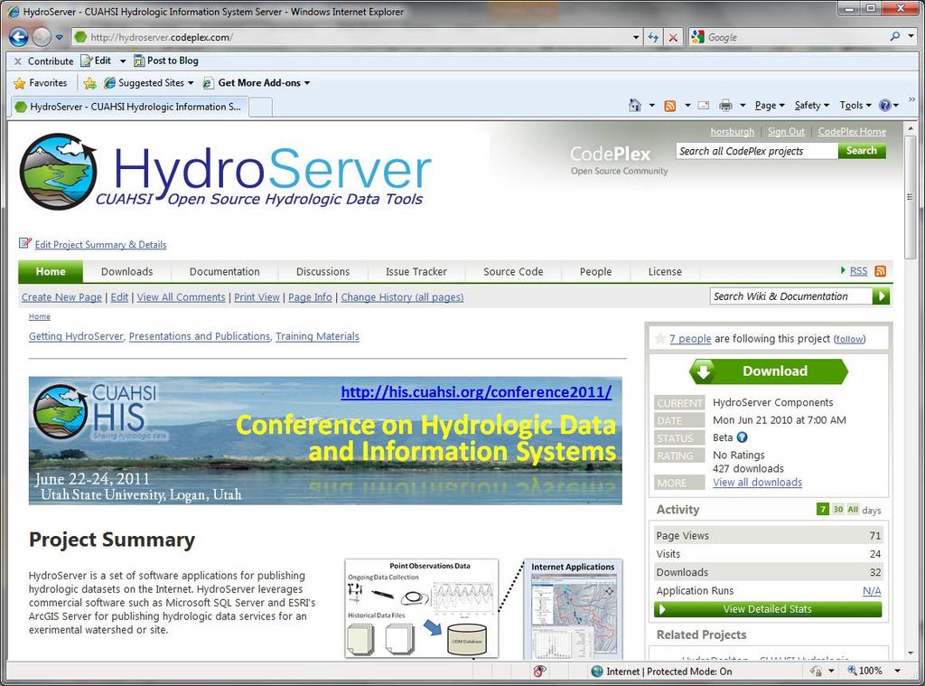 Collaborative Open Source Development HydroServer http://hydroserver.codeplex.