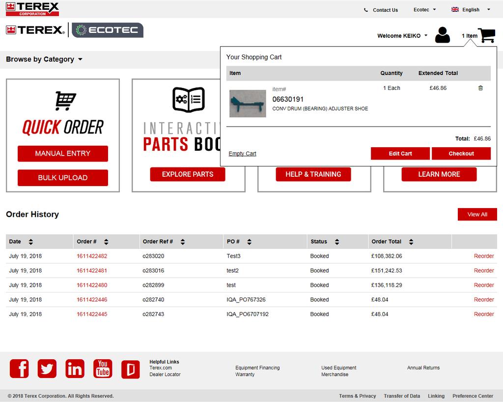 Cart Management Procedure The following frames introduce the "Cart Management" function on the ecommerce website. This procedure begins on the main ecommerce page after login. 1.