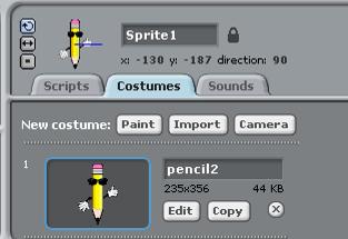 7. When the sprite appears on the stage, resize if necessary using the tool at the top of the screen.