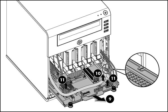 For re-installing the system tray, refer to following procedures: 1. Connect the Mini SAS cable, LED cable and two USB cables to connectors on system board. 2.