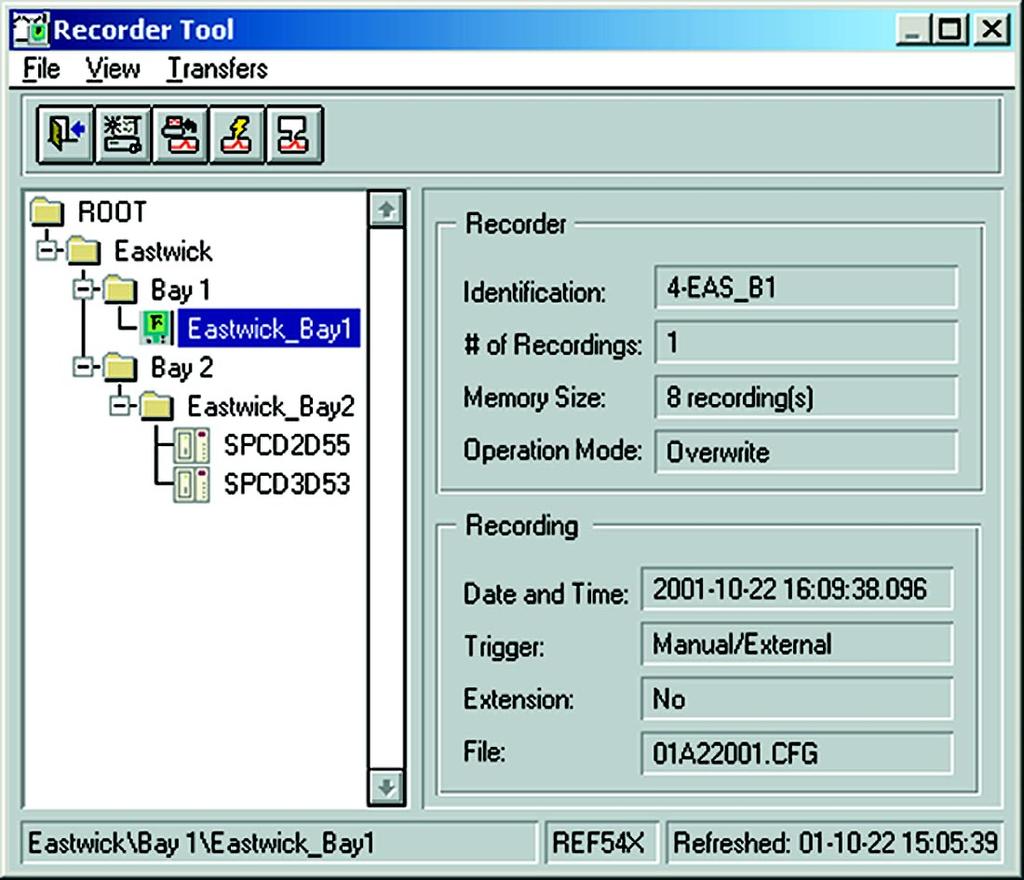 1 CAP 501 Navigation window Fig. 3 Recorder tool window Relay setting tool Including all functions belonging to parameter, register- and input values and reset functions.
