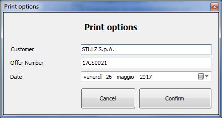 5.Print/Export the tender text Press the button Print. In the form Print Options insert the reference of the selection and the number of the offer.