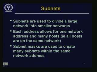 (Refer Slide Time: 34:10-34:29) So subnets are used to divide a large network into smaller networks.