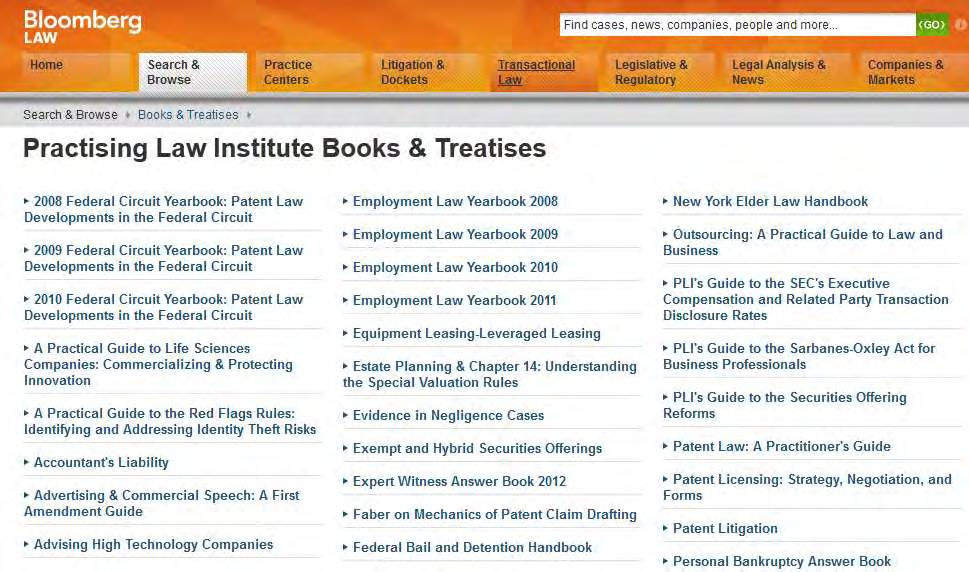 Bloomberg Books & Treatises Materials from the Practising Law