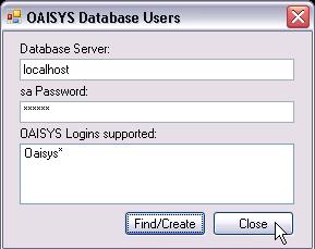 11. Install OAISYS Recording Server Main Setup a. The default options are fine. 12. Create Database Users a. Click on Start Programs OAISYS Create New Database Logins b.