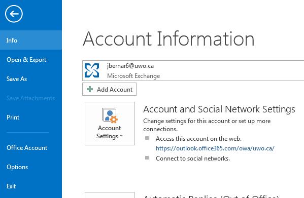 Accessing Email Folders 2 1. Choose File 2. 2 Select Account Settings. 3. Select your Office 365 account and click the Change button. 4. Click the More Settings button. 5. Click the Advanced button.