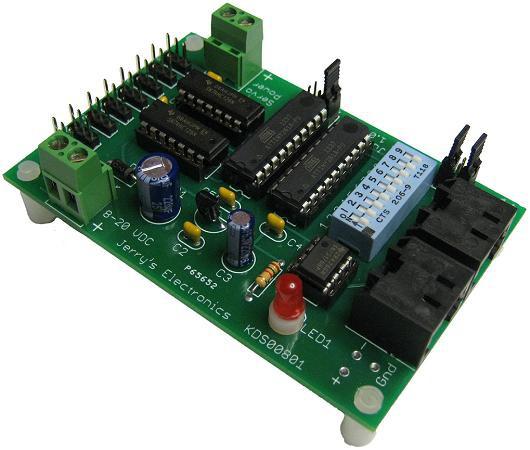 KDS00801 8-Channel DMX Controlled Servo Kit This is a DMX512-A controlled servo kit using ANSI approved RJ-45 connectors for DMX networks. Power requirements are 8-20 VDC @ 50 ma.