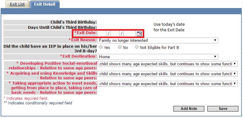 Add the exit information below and then click Save. Congratulations! You have completed the Early Intervention Early Track Self-Guided Training.