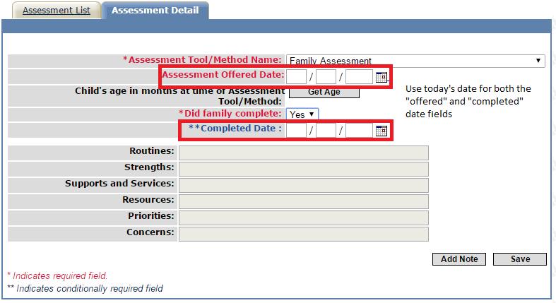 Now select New to proceed with adding a Family Assessment