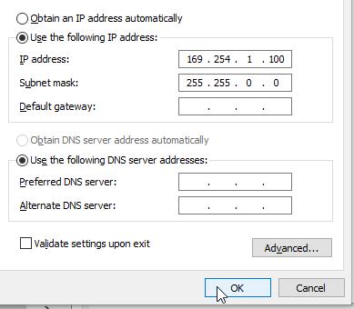 5. Ensure the IP settings are set to Use the Following IP address. 6.