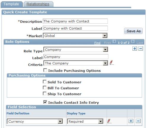Setting Up Business Object Search and Quick Create Chapter 15 Navigation Set Up CRM, Common Definitions, Customer, BO Search, Quick Create Template, Template Image: Template page (1