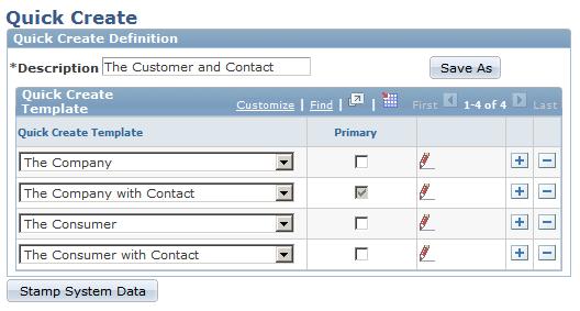 Chapter 15 Setting Up Business Object Search and Quick Create Navigation Set Up CRM, Common Definitions, Customer, BO Search, Quick Create, Quick Create Image: Quick Create page This example
