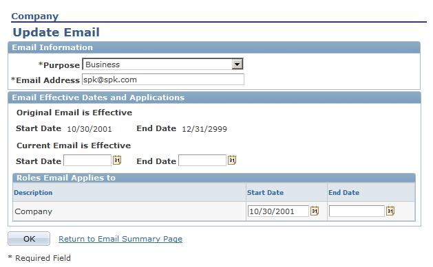 Defining Name and Address Information for Business Objects Chapter 4 Navigation Expand the Advanced Options section, select the Email tab, and click the Edit button next to any listed email address.