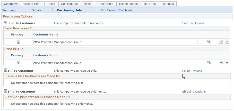 Chapter 5 Defining Purchasing Options for Companies, Consumers, and Sites Note: The example shown is from the Company component.