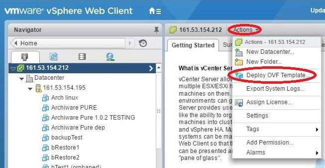 To deploy the Virtual Appliance using the VMware vsphere Web Client, follow the steps illustrated below.