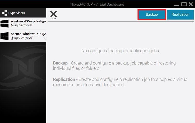 Creating a Backup Job for a Hyper-V Hypervisor Once a user is locally connected to a Hyper-V the following steps can be taken to create a