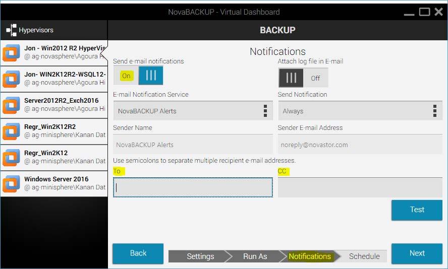 You can choose to enable e-mail notification for each Virtual Machine backup job.