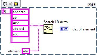 The "start index (0)" input terminal of Search 1D Array is unwired.