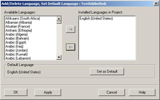 Select the text library and use Options > Language for Display Devices to open the selection window for the available language versions. 2.