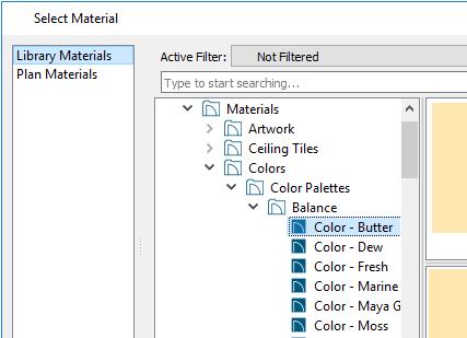 The default dialogs for architectural objects such as doors and windows have a MATERIALS panel that allows you to set the material defaults for object components.