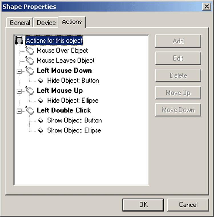 Figure 4-2: Actions Tab in an Element s Properties window F ONT TAB The options available in the Font tab affect the font type, size, colour and style of the element s text displayed in the Work