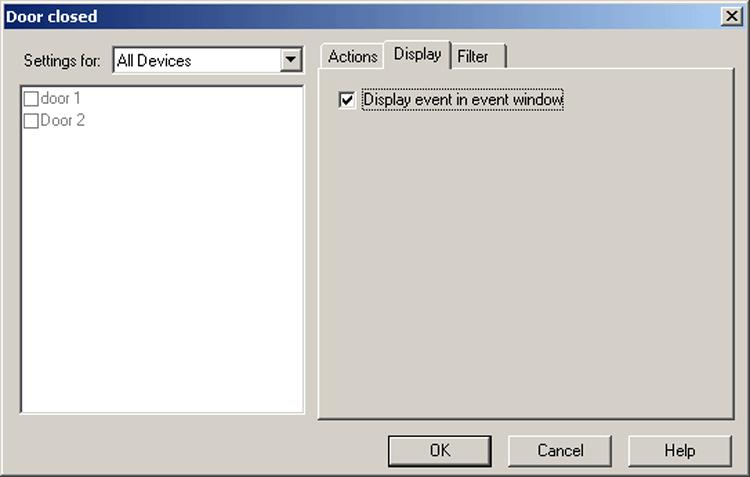Figure 5-5: Display Tab in the Event Properties window The Display event in event window check box is enabled by default.