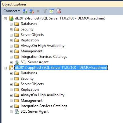 The following shows SQL Management Studio with two servers. These applications can use different credentials for each target system connection.