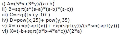 2 b. Write C expressions corresponding to the following (Assume all quantities are of same type) (06