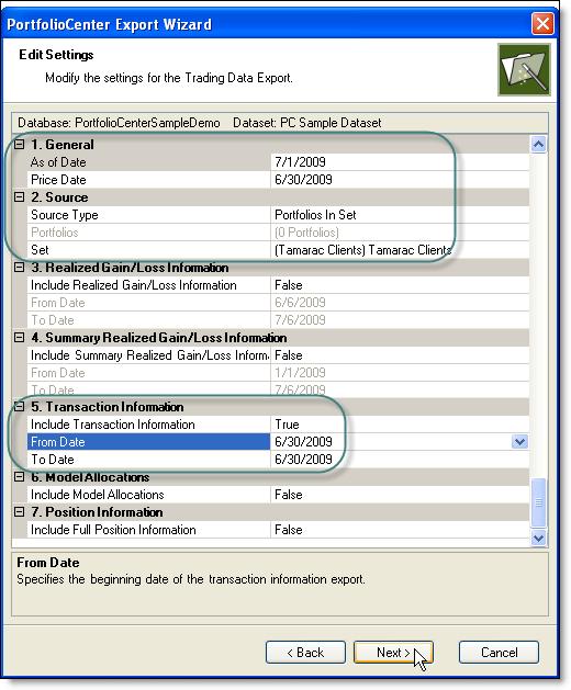 Chapter 3: Exporting and Uploading Data 9 On the Edit Settings page, in the General section, select the current date for the As Of Date setting, and then select the most recent market date for the