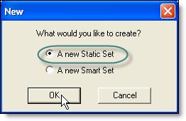 Steps to Create the Static Set 1 From the Portfolios tab, click the Sets subbutton, located on the left side of the window. 2 From the view of the set names, click the New button to create a new set.