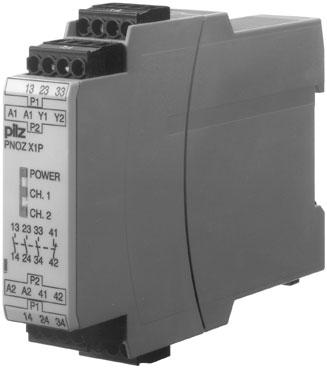 Unit features Safety features Gertebild ][Bildunterschrift_nur_Not-Halt Safety relay for monitoring E-STOP pushbuttons Approvals Gertemerkmale Positive-guided relay outputs: 3 safety contacts (N/O),