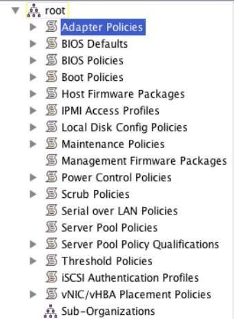 Condor for UCS 3. Expand root. 4. Select Adapter Policies. Figure 2-5: Adapter Policies 5.