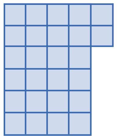 To find the area, add the areas of the two rectangles.