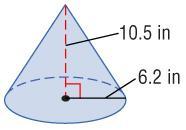 Find the volume of the cone. Round to the nearest tenth. A. 40.3 in 3 B.