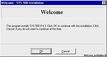 SYS 500 3 Installing Base Systems Manual 1MRS751254-MEN Figure 3. The installation of MicroSCADA begins with this dialog. 5 Click OK to continue the installation or Cancel to quit the installation.