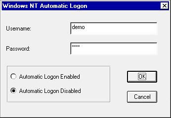 SYS 500 3 Installing Base Systems Manual 1MRS751254-MEN Figure 26. The dialog box for selecting automatic logon 2 Enter the name and password of the user. 3 Select Automatic Logon Enabled. 4 Click OK.