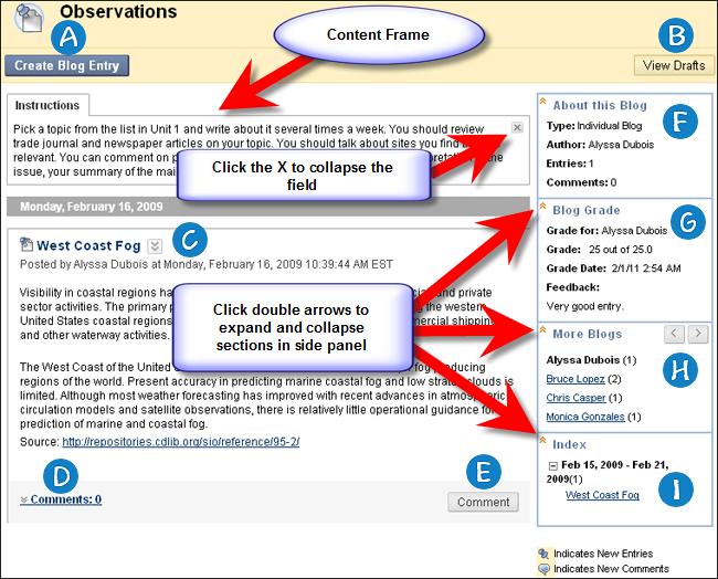 A. Create Blog Entry Create a blog entry using the Create Blog Entry function. You can create another blog entry for a topic at any time.
