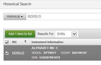 Adding Search Results. Click Add All Results to List to add all instruments returned by search.