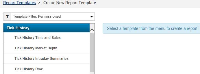 The Create New Report Template screen appears.