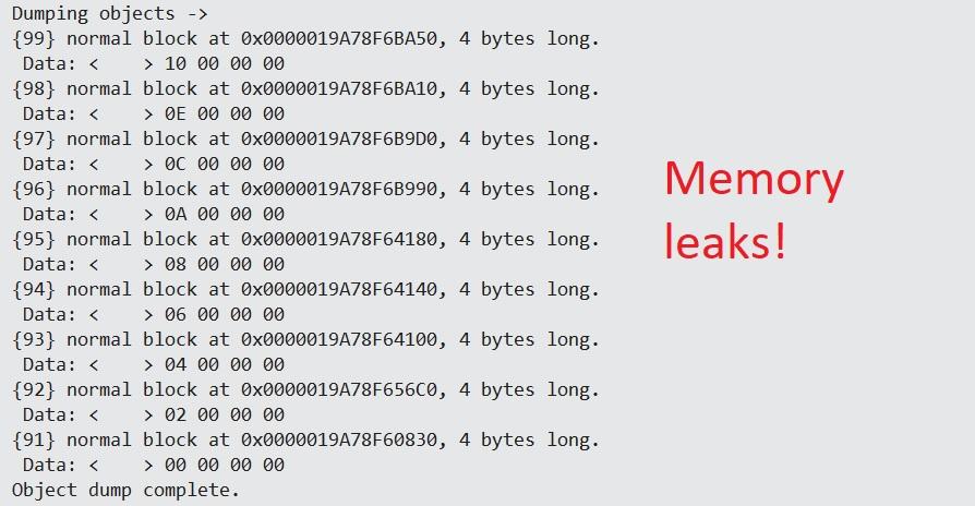 errors I leaks - memory is allocated, but not released