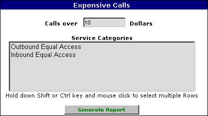 Expensive Calls This report displays the top x Expensive Calls across any number of purchased services. The report output and values vary based on the number of Service Categories selected.