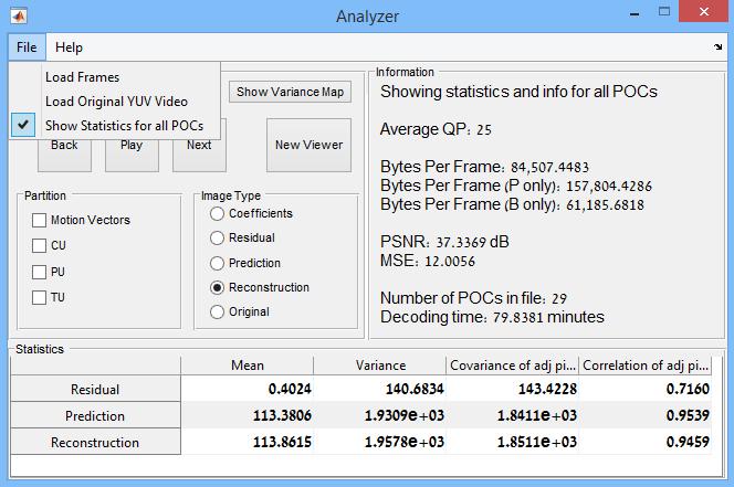 Show statistics for all POCs gathers statistics from all available POCs, and previews the results in the information and statistics panels.