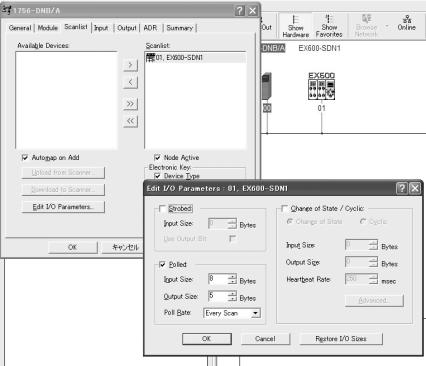 Setting of I/O parameters (1)Double click the EX600-SDN on the [Scanlist;]. (2)[Edit I/O parameters screen] is displayed.