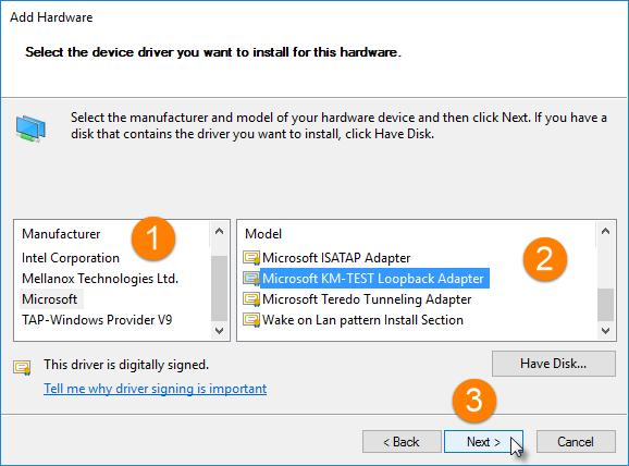 In the Select the device driver dialog choose: 1.