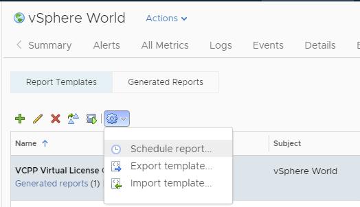5.1.2 Reporting Configuration Reports can be scheduled within vrealize Operations to automate the reporting process.
