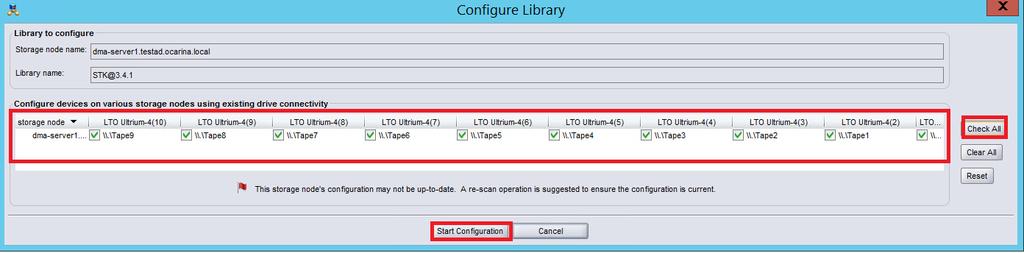 In the Configure Library dialog box, Check All drives and click Start Configuration.