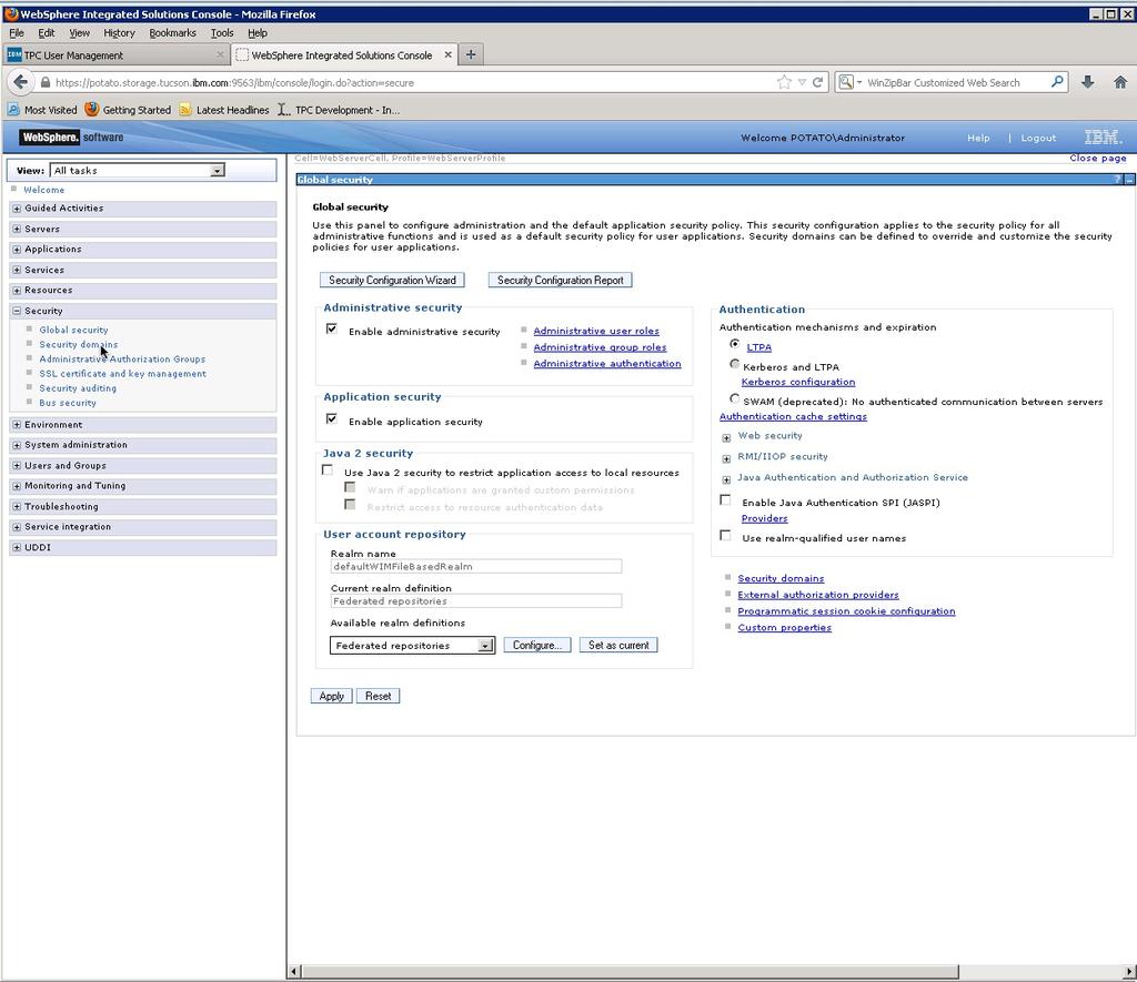 WC_adminhost_secure 4. Log in to the WebSphere Integrated Solutions Console.