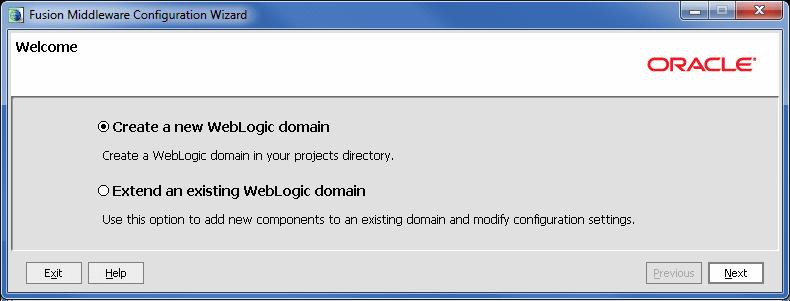 Select Create a new WebLogic domain and click Next to continue.