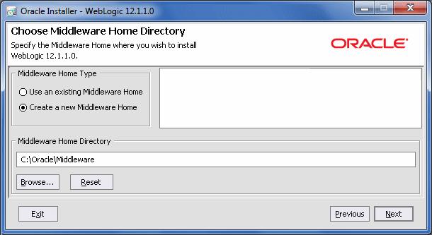 select the Create a new Middleware Home and enter its name as shown by the following picture: Click Next to continue. 2.