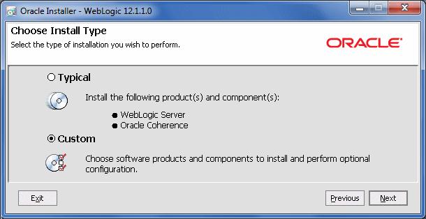system. Typical installation does not include the Server Examples. Custom: You select the software components to be installed.